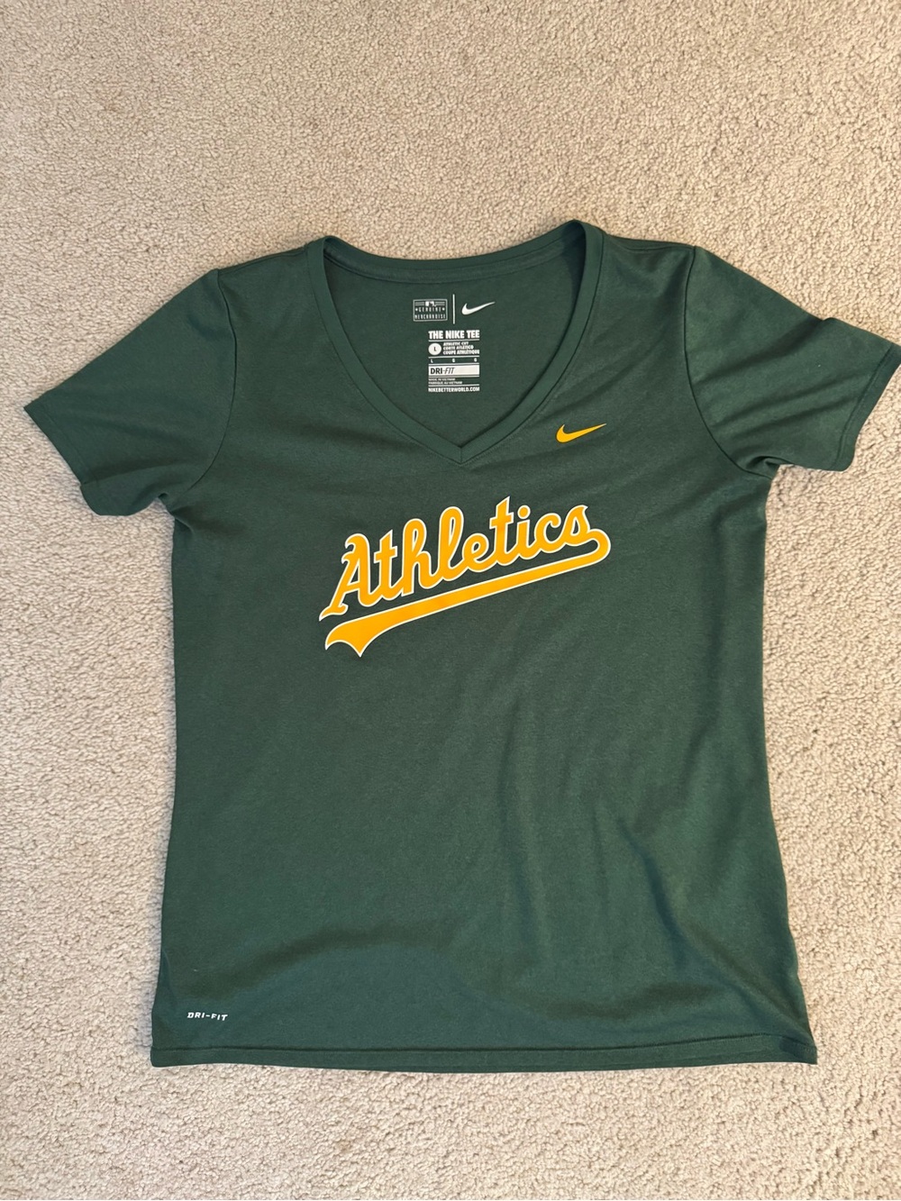 Nike Green and Yellow Athletics V-Neck Tee